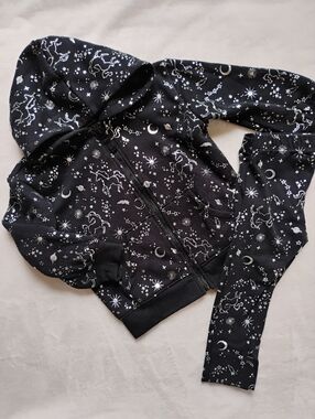 Galaxy Unicorn Zip Up Sweatshirt & Pant Set | Black & Metallic Silver | 2T